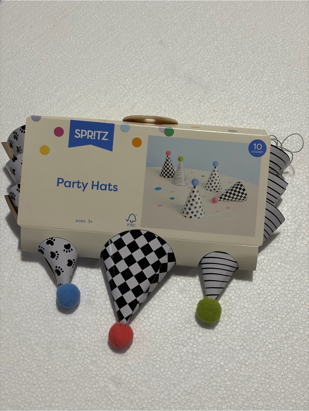 Target SPRITZ Black & White Patterned Party Hats with Color Pom Poms - 10 Pack